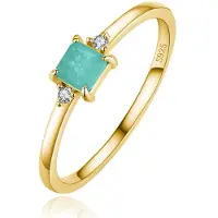 Elenza AMS Elenza Zilveren Ring met Rechthoekige Groene Steen en Zirkonia, Verguld met 18k Gouden Plating-15mm