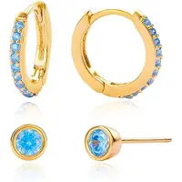 Elenza AMS Elenza Goudkleurige Oorring- en Studset met Blauwe Zirconia