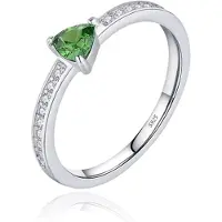 Elenza AMS Elenza Sterling .925 Zilveren Ring met Groene Driehoekige Steen en Zirkonia-16mm