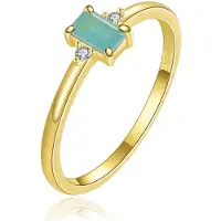 Elenza AMS Elenza Zilveren Ring met Smaragdgroene Steen en Zirkonia, Verguld met 18k Gouden Plating-19mm