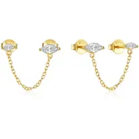 Elenza AMS Elegante Elenza Goudkeurige Oorbellen met Ketting en Zirkonia – Luxe Dames Sieraad