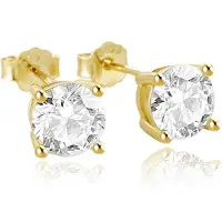 Elenza AMS Elenza .925 Zilveren Studs met Gouden Plating en Zirconia – 6mm