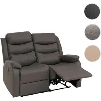 Mendler 2-persoons bioscoopstoel HWC-O62, relaxstoel/tv-stoel met armleuningen, verstelbare rugleuning, kunstleer, grijs