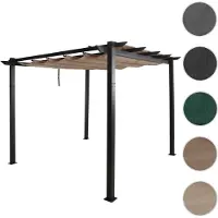 Mendler Aluminium pergola HWC-N93, tuinpaviljoen, stabiele constructie van 8 cm, schuifdak, UV-bescherming 50+, afmetingen 3x3 meter, kleur: crème-beige