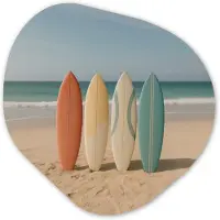 MuchoWow Organische wanddecoratie 40x40 cm - Organisch schilderij Strand - Surfbord - Pastel - Muurdecoratie woonkamer - Kamer decoratie - Schilderijen - Muurcirkel aesthetic