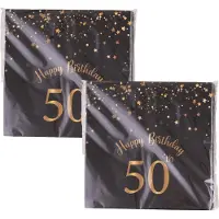 Funny fashion Verjaardag of Sarah feest servetten - leeftijd 50 jaar - 40x stuks - zwart/goud - 33 x 33 cm