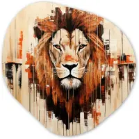 MuchoWow Organische wanddecoratie 90x90 cm - Organisch schilderij Leeuwenkop - Lijnen - Crème - Muurdecoratie woonkamer - Kamer decoratie - Schilderijen - Muurcirkel aesthetic