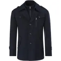Allthemen Heren Wollen jas met opstaande kraag - Slim Fit Winter Warm Jasje - S