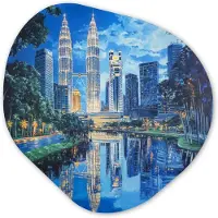 MuchoWow Organische wanddecoratie 40x40 cm - Organisch schilderij Stad Kuala Lumpur - Skyline - Wolkenkrabbers - Water - Muurdecoratie woonkamer - Kamer decoratie - Schilderijen - Muurcirkel aesthetic