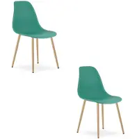 Leobert Set van 2 Stoelen WAT – Groen, Houtlook Metalen Poten, Kunststof Zitting – Modern en Ergonomisch – Geschikt voor Eetkamer, Woonkamer, Keuken, Thuiswerkplek, Kantine en Wachtruimte – Eenvoudige Montage
