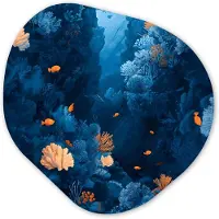 MuchoWow Organische wanddecoratie 90x90 cm - Organisch schilderij Koraalrif - Vissen - Oceaan - Blauw - Muurdecoratie woonkamer - Kamer decoratie - Schilderijen - Muurcirkel aesthetic
