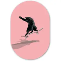 MuchoWow Muurovaal 80x120 cm - Ovale wanddecoratie Kat - Skateboard - Roze - Ovalen schilderij - Muurdecoratie woonkamer - Kamer decoratie - Schilderijen - Wandcirkel