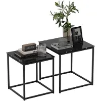 HOMCOM bijzettafel set - staal - glas - 50L x 50B x 52H cm - zwart