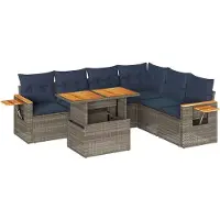 vidaXL 7-delige Loungeset met kussens poly rattan acacia grijs