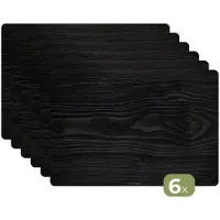 KitchenYeah Placemats - 6 stuks - 45x30 cm - Placemat kunststof - Zwart - Houtlook - Borden onderleggers - Decoratie voor op tafel - Keuken tafeldecoratie accessoires - Vinyl onderlegger - Tafelversiering