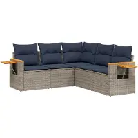 vidaXL 5-delige Loungeset met kussens poly rattan grijs