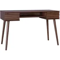 Sweeek - Bureau met houteffect, 2 lades, madere, 1 kastje, geribbelde voorkant, 120 x 55 x 76,5 cm