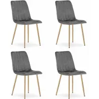 Leobert Set van 4 Eetkamerstoelen LAVA - Donkergrijs - Houtlook Metalen Poten - Velvet Bekleding - Industriële Stijl, Max. 110 kg, Ergonomisch Design, Comfortabele Zitting