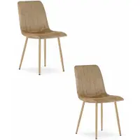 Leobert Set van 2 Eetkamerstoelen LAVA - Bruin - Houtlook Metalen Poten - Velvet Bekleding - Industriële Stijl, Max. 110 kg, Ergonomisch Design, Comfortabele Zitting