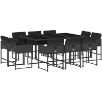 vidaXL 11-delige Tuinset met kussens poly rattan zwart