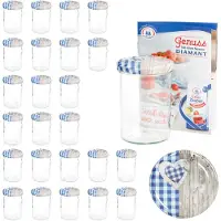 MamboCat Set van 25 stuks sturzglas 435 ml To 82 deksel hout hart blauw incl. Diamant Gelierzauber receptenboekje