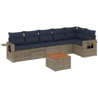 vidaXL 7-delige tuinbankset met kussens, grijs polyrotan
