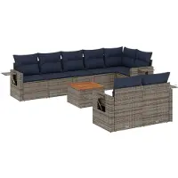vidaXL 9-delige tuinbankset met kussens, grijs polyrotan