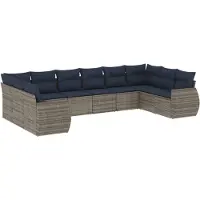 vidaXL 10-delige tuinbankset met kussens, grijs polyrotan