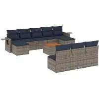 vidaXL 11-delige tuinbankset met kussens, grijs polyrotan