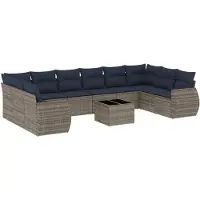vidaXL 11-delige tuinbankset met kussens, grijs polyrotan