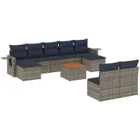 vidaXL 10-delige tuinbankset met kussens, grijs polyrotan