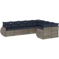 vidaXL 9-delige tuinbankset met kussens, grijs polyrotan