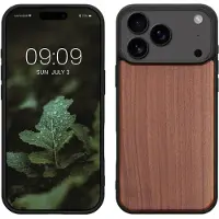 Kwmobile telefoonhoesje geschikt voor iPhone 17 Pro Max - Hoesje met bumper in donkerbruin - Backcover - hout