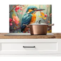 KitchenYeah Spatscherm keuken 70x50 cm - Kookplaat achterwand IJsvogel - Kleurrijk - Vogels - Muurbeschermer - Spatwand fornuis - Hoogwaardig aluminium