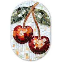 MuchoWow Muurovaal 40x60 cm - Ovale wanddecoratie Kersen - Rood - Mozaïek - Blaadjes - Ovalen schilderij - Muurdecoratie woonkamer - Kamer decoratie - Schilderijen - Wandcirkel