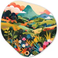 MuchoWow Organische wanddecoratie 60x60 cm - Organisch schilderij Zonlicht - Heuvels - Wolkenlucht - Muurdecoratie woonkamer - Kamer decoratie - Schilderijen - Muurcirkel aesthetic