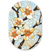 MuchoWow Muurovaal 40x60 cm - Ovale wanddecoratie Bloesems - Wit - Mozaïek - Tak - Ovalen schilderij - Muurdecoratie woonkamer - Kamer decoratie - Schilderijen - Wandcirkel