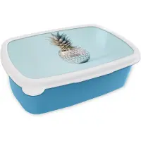 MuchoWow Broodtrommel Blauw - Lunchbox Blauw - Ananas - Disco - Discobal - Brooddoos 18x12x6 cm - Brood lunch box - Broodtrommels voor kinderen en volwassenen