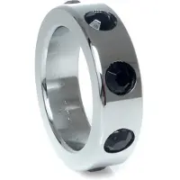 Power Escorts - Rvs Metalen Cockring - Zwarte Diamanten steentjes - Medium - Inner Dia 3,5 CM - Outer Dia 4,5 CM