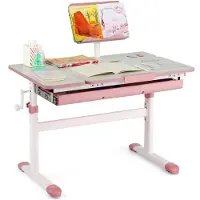 Costway Kinderbureau, in hoogte verstelbaar, schoolbureau met kantelbaar tafelblad, boekenstandaard, lade en meetliniaal, ergonomisch jeugdbureau voor kinderen van 3 tot 12 jaar, roze
