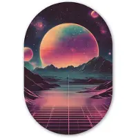 MuchoWow Muurovaal 60x90 cm - Ovale wanddecoratie Landschap - Planeten - Horizon - Paars - Ovalen schilderij - Muurdecoratie woonkamer - Kamer decoratie - Schilderijen - Wandcirkel