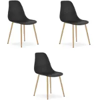 Leobert Set van 3 Stoelen WAT – Zwart, Houtlook Metalen Poten, Kunststof Zitting – Modern en Ergonomisch – Geschikt voor Eetkamer, Woonkamer, Keuken, Thuiswerkplek, Kantine en Wachtruimte – Eenvoudige Montage