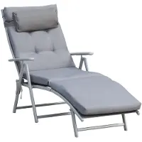 Merax Inklapbare Ligstoel met Kussen – 7 Verstelbare Posities – Tuin Ligbed – Zonnebed – Grijs – 137x63x100 cm