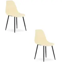 Leobert Set van 2 Stoelen WAT – Crème, Zwarte Metalen Poten, Kunststof Zitting – Modern en Ergonomisch – Geschikt voor Eetkamer, Woonkamer, Keuken, Thuiswerkplek, Kantine en Wachtruimte – Eenvoudige Montage