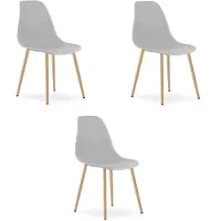 Hobby Hall Set van 3 Stoelen WAT – Grijs, Houtlook Metalen Poten, Kunststof Zitting – Modern en Ergonomisch – Geschikt voor Eetkamer, Woonkamer, Keuken, Thuiswerkplek, Kantine en Wachtruimte – Eenvoudige Montage