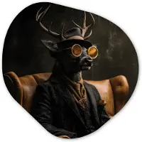 MuchoWow Organische wanddecoratie 40x40 cm - Organisch schilderij Hert - Zonnebril - Zwart - Pak - Muurdecoratie woonkamer - Kamer decoratie - Schilderijen - Muurcirkel aesthetic