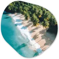 MuchoWow Organische wanddecoratie 60x60 cm - Organisch schilderij Tropisch - Strand - Water - Palmbomen - Muurdecoratie woonkamer - Kamer decoratie - Schilderijen - Muurcirkel aesthetic