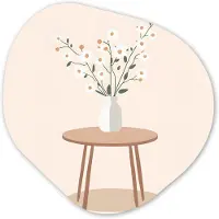 MuchoWow Organische wanddecoratie 40x40 cm - Organisch schilderij Vaas - Bloemen - Madeliefjes - Beige - Muurdecoratie woonkamer - Kamer decoratie - Schilderijen - Muurcirkel aesthetic