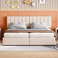 Flieks Gestoffeerd bed 180x200 cm met opbergruimte - hooggelegen bedstee - multifunctioneel tweepersoonsbed - beige - zonder matras