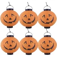 Funny fashion Halloween decoratie - 6x - pompoen - 20 cm - versiering - met LED licht - bollampioen